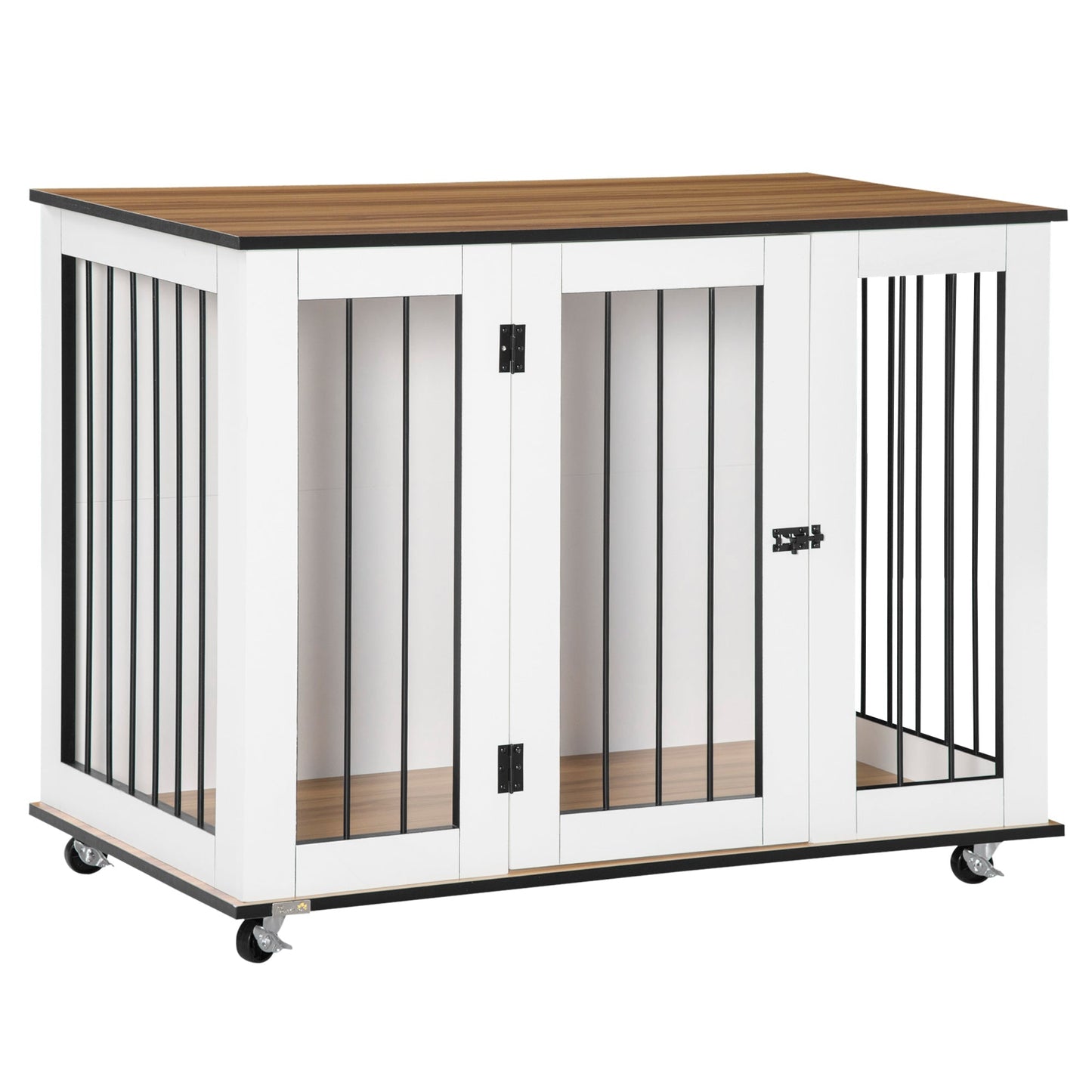 PawHut Dog Crate Furniture, Dog Cage End Table, with Wheels, for Large Dogs, 106 x 60 x 82 cm - White