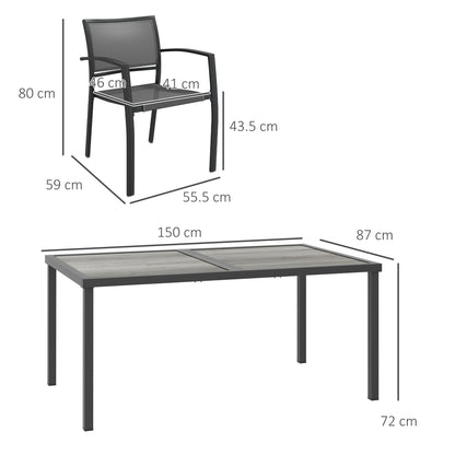 Outsunny Five-Piece Casual Outdoor Dining Set, with Wood-Effect Table - Grey