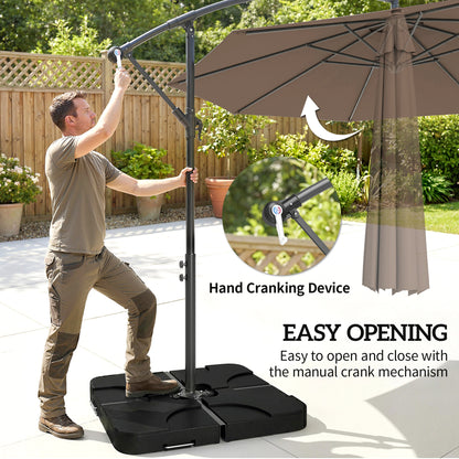 Outsunny 3m Overhanging Parasol, with Base, Weights and Cover - Coffee