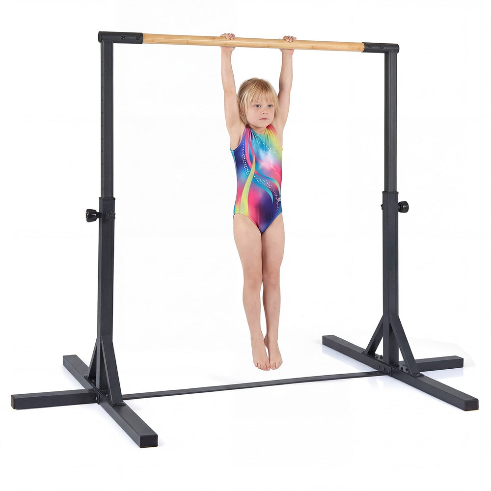 Gymnastics Bar Adjustable Horizontal Kip Bar with 85-145 CM 12-Level Height-Black