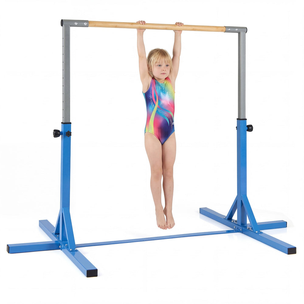 Gymnastics Bar Adjustable Horizontal Kip Bar with 85-145 CM 12-Level Height-Blue