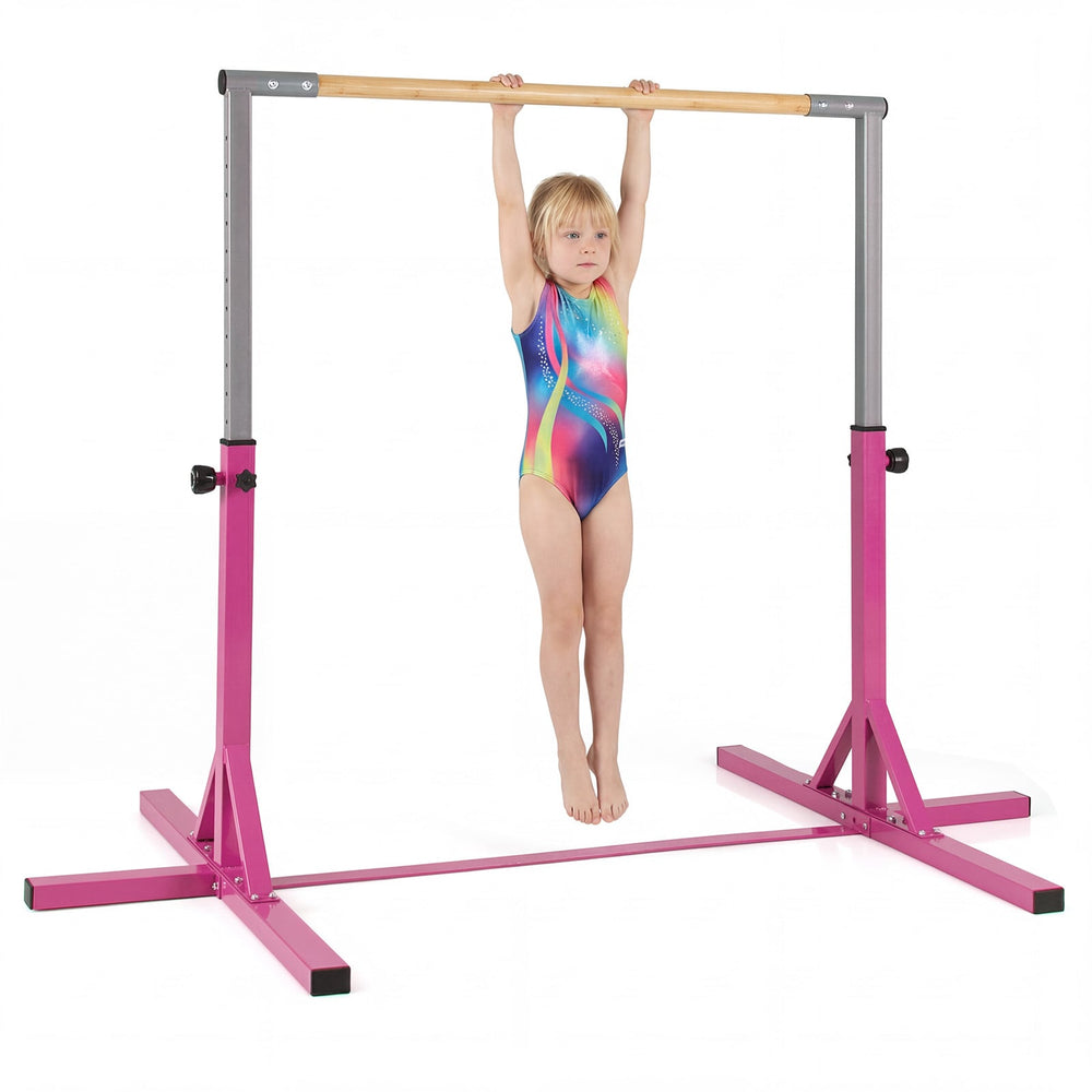 Gymnastics Bar Adjustable Horizontal Kip Bar with 85-145 CM 12-Level Height-Pink
