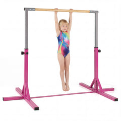Gymnastics Bar Adjustable Horizontal Kip Bar with 85-145 CM 12-Level Height-Pink