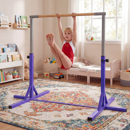 Gymnastics Bar Adjustable Horizontal Kip Bar with 85-145 CM 12-Level Height-Purple