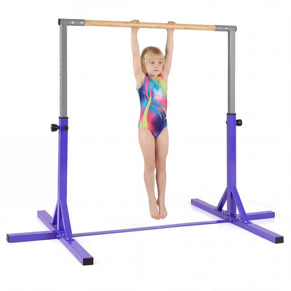 Gymnastics Bar Adjustable Horizontal Kip Bar with 85-145 CM 12-Level Height-Purple