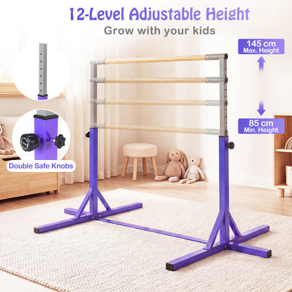 Gymnastics Bar Adjustable Horizontal Kip Bar with 85-145 CM 12-Level Height-Purple