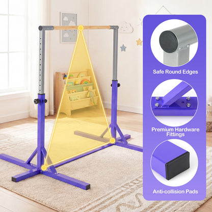 Gymnastics Bar Adjustable Horizontal Kip Bar with 85-145 CM 12-Level Height-Purple