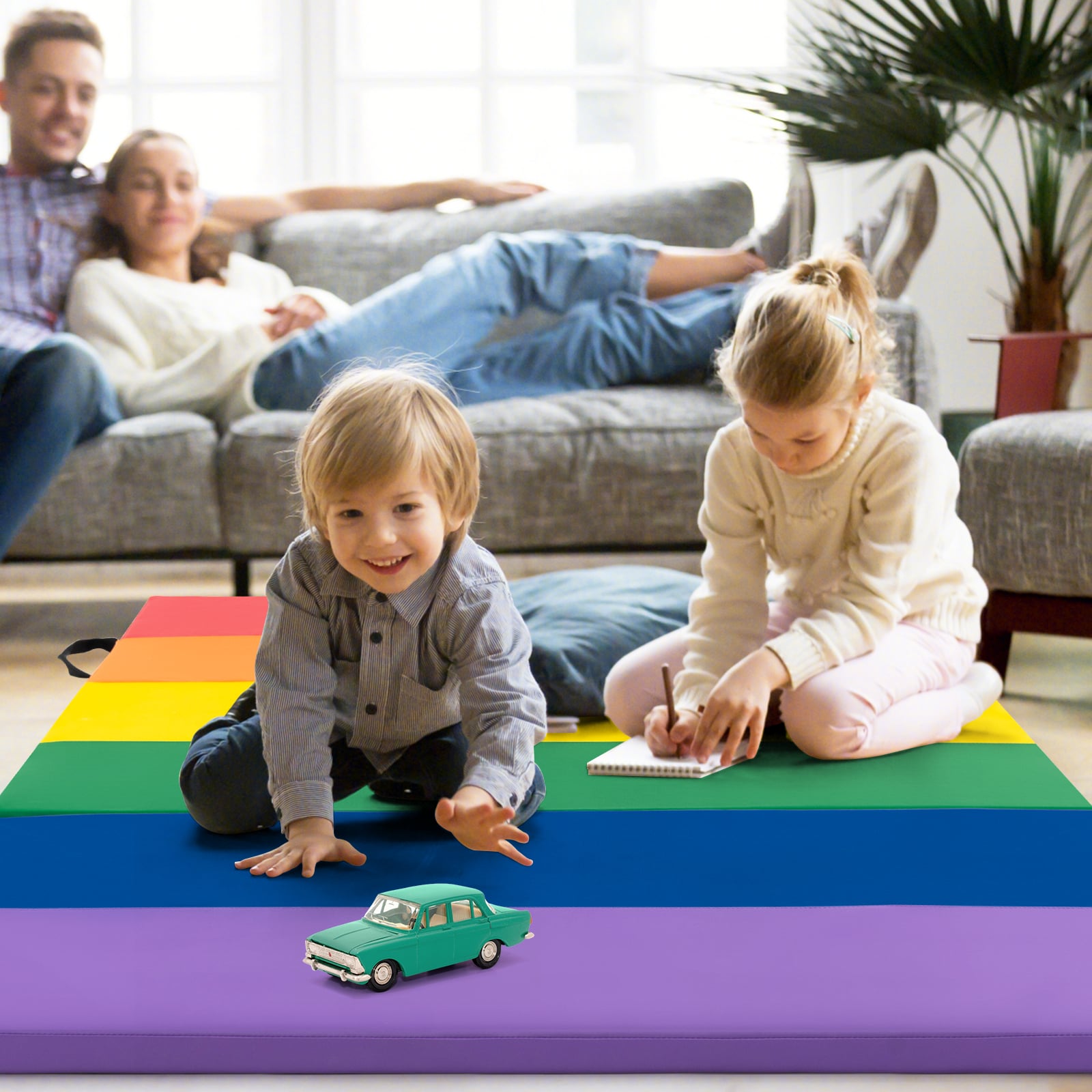Gymnastics Mat Tri-Fold Thick Tumbling Mat with Hook and Loop Fasteners-Colourful