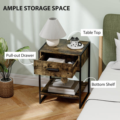 HOMCOM Modern Bedside Table - Rustic Brown