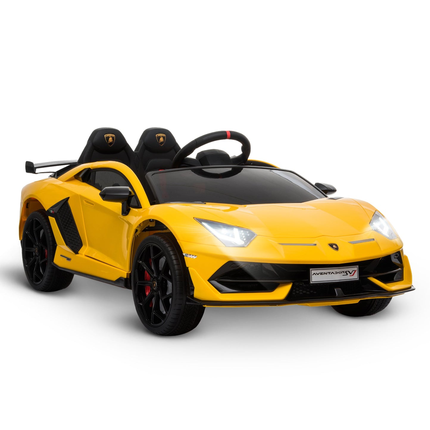 12V Battery-powered Kids Electric Ride On Car Lamborghini Aventador Sports Racing Car Toy with Parental Remote Control Lights Yellow