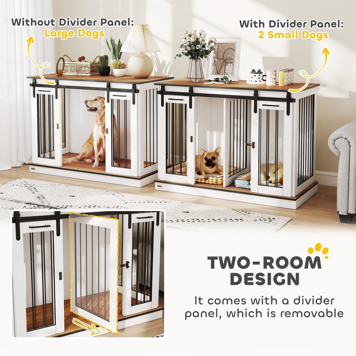 PawHut Dog Crate Furniture for Large Dogs, Double Dog Cage for Small Dogs