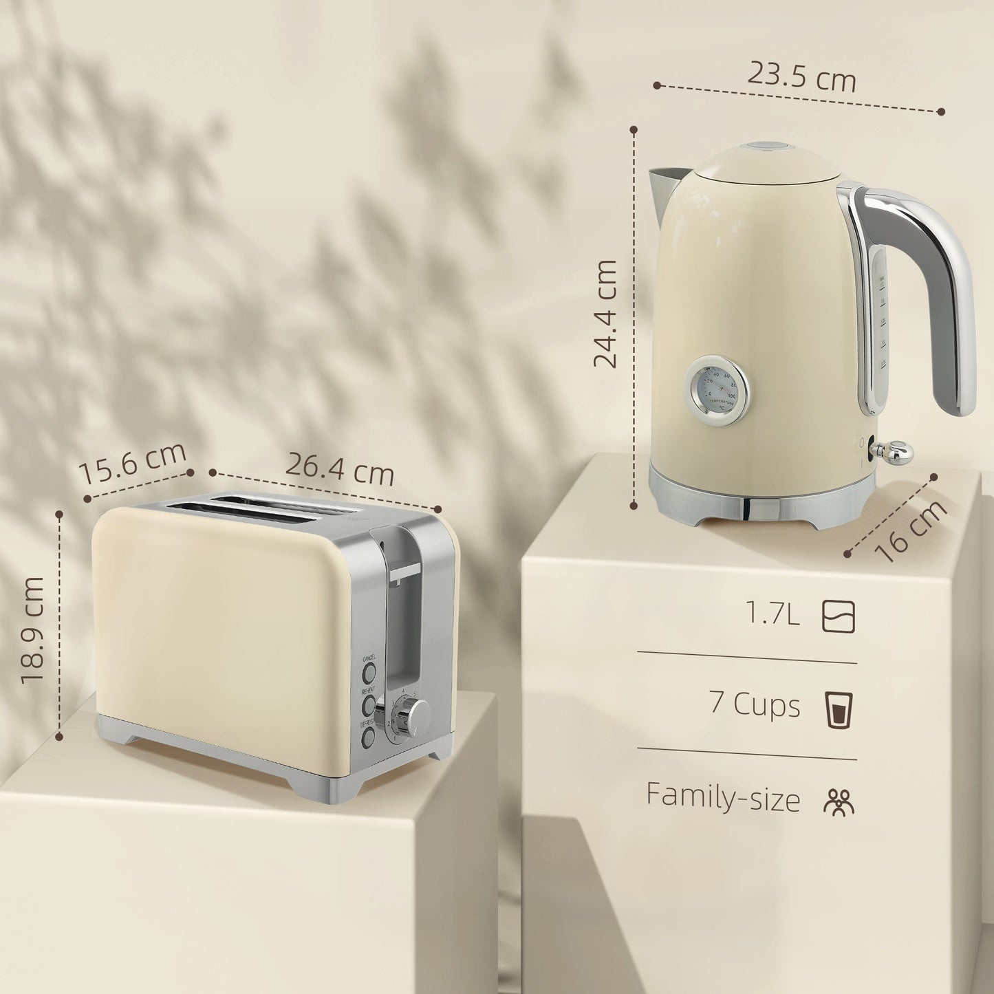HOMCOM Retro Toaster and Kettle Set - Cream