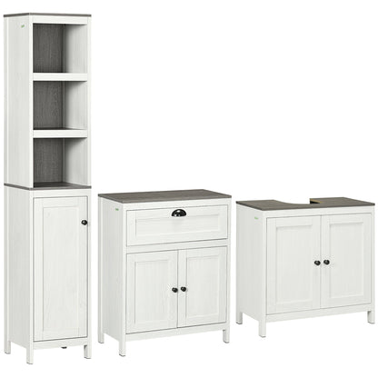 kleankin Bathroom Furniture Set with Adjustable Shelves, 6-Tier Tall Bathroom Storage Cabinet, Floor Cabinet with Drawer, Under Sink Cabinet, Antique White