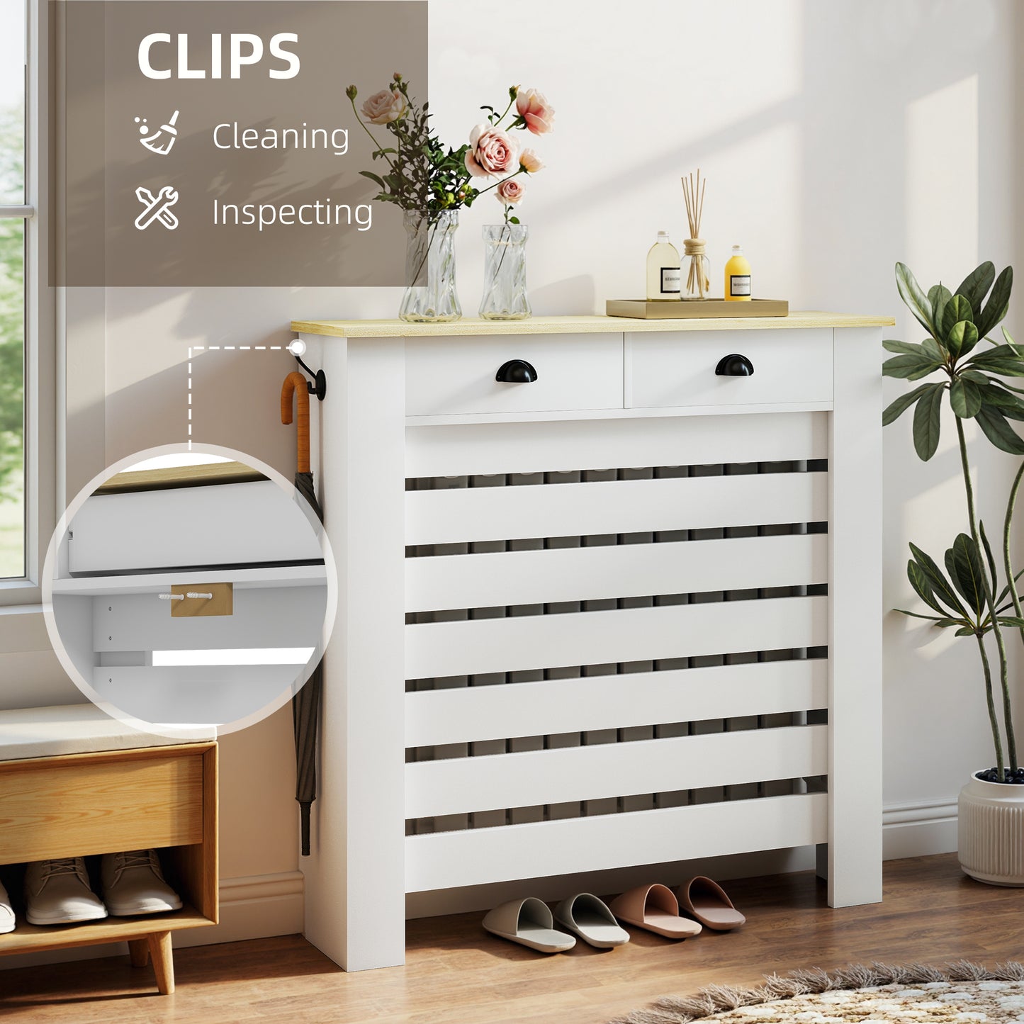 HOMCOM 95.5H x 111Wcm Radiator Cover, with Drawer - White
