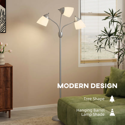 HOMCOM Arc Tree Floor Lamp with 3 Adjustable Rotating Lights and 3000K/4500K/6500K Colour Temperatures, Silver Tone