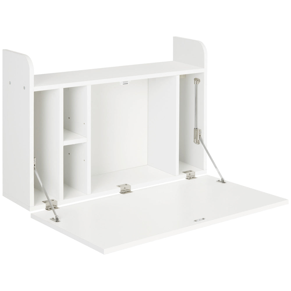 HOMCOM Wall Mounted Table, Drop Leaf Floating Laptop Desk with Space Saving Storage Compartments for Home Office and Study, 77cm x 20cm x 51cm, White