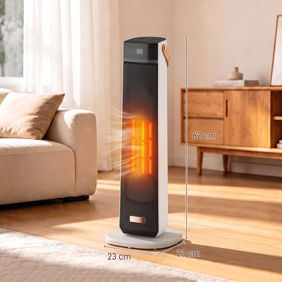 HOMCOM Portable Space Heater with Realistic Flame Effect, 2000W Ceramic Heater with Eco Mode, Adjustable Thermostat, Remote