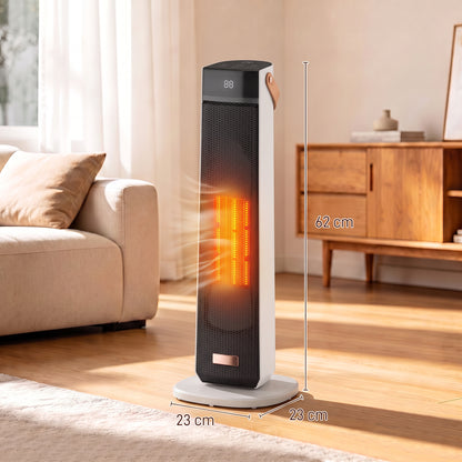 HOMCOM Portable Space Heater with Realistic Flame Effect, 2000W Ceramic Heater with Eco Mode, Adjustable Thermostat, Remote