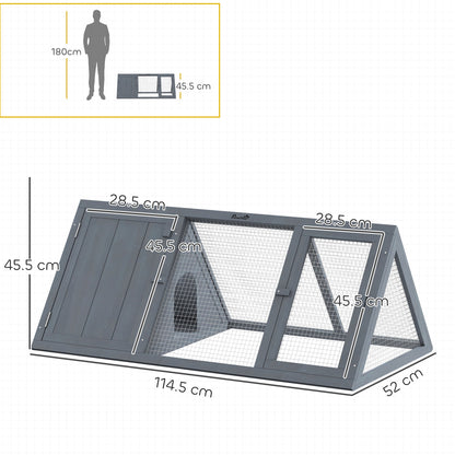 PawHut Rabbit Hutch, Wooden Guinea Pig Hutch with Run and Doors, Outdoor Triangle Bunny House for Rabbits,Duck and Chicken