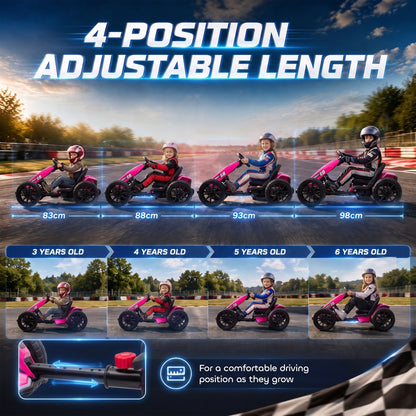 AIYAPLAY 12V Electric Go Kart for Kids with Dual Motors, Adjustable Seat, Soft Start, LED Lights, EVA Wheels, for Age 3-6, Pink