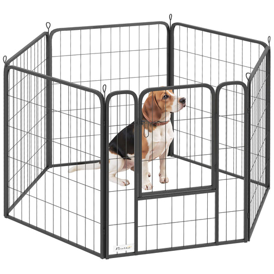 PawHut Six-Panel Dog Playpen with Door, for Medium Dogs, Indoors, Outdoors, 80cm Tall, Black