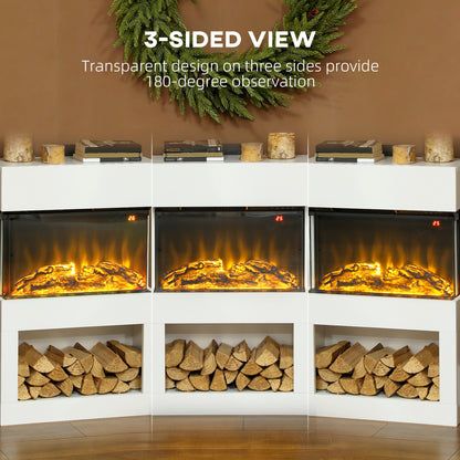 HOMCOM 19" Electric Fireplace with Surround, 3D Flame Effect, 6 Colours & 3 Brightness Levels, 1000W/2000W White Electric Fire and Mantel Reach up to 30ã¡ Space with Remote & Timer, 3 Sided View