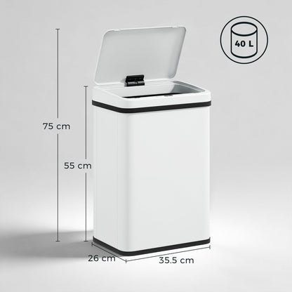 HOMCOM 40L Sensor Bin with Soft-Close Lid, Stainless Steel Automatic Touchless Motion Sensor Kitchen Bin, White