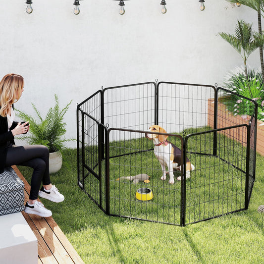 PawHut Eight-Panel Dog Playpen with Door, for Large Dogs, Indoors, Outdoors, 80cm Tall, Black