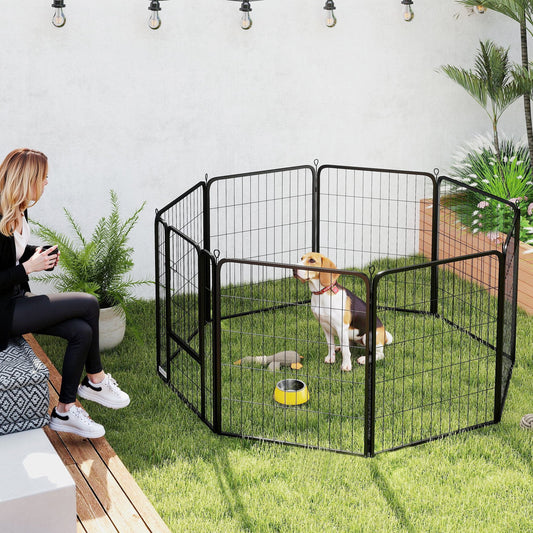 PawHut Eight-Panel Dog Playpen with Door, for Large Dogs, Indoors, Outdoors, 80cm Tall, Black