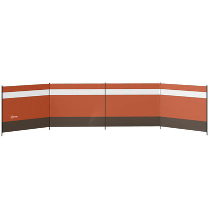 Outsunny Camping Windbreaker with Clear Windows and Steel Poles, for Beach Caravan Campervan, 725 x 140cm, Orange