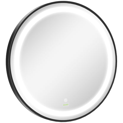 Kleankin Round LED Bathroom Mirror, Dimmable Lighted Wall-Mounted Mirror with 3 Temperature Colours, Memory Function, Hardwired