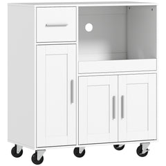 HOMCOM Rolling Kitchen Cart, Microwave Cabinet with Sliding Tray, Drawer, 3-Door Cupboards, Adjustable Shelf, White