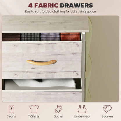 HOMCOM Chest of Four Fabric Drawers - Natural Wood Finish