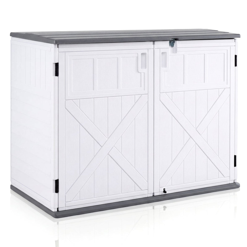 HDPE Horizontal Storage Shed with 3-Level Adjustable Shelf Lockable Lid and Doors-White
