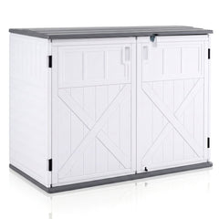 HDPE Horizontal Storage Shed with 3-Level Adjustable Shelf Lockable Lid and Doors-White