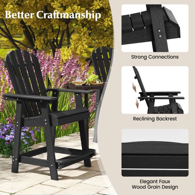 Outdoor HDPE Bar Stool with Armrest Footrest for Garden Poolside-Black