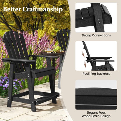Outdoor HDPE Bar Stool with Armrest Footrest for Garden Poolside-Black