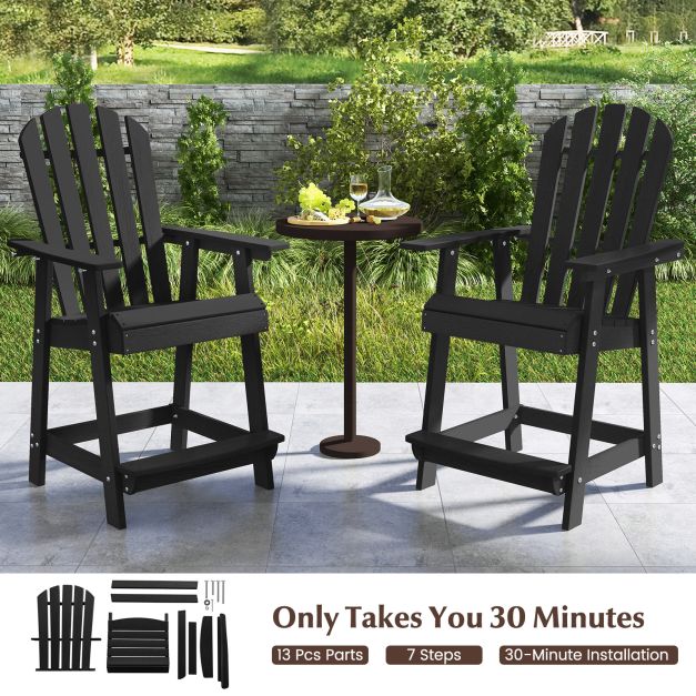 Outdoor HDPE Bar Stool with Armrest Footrest for Garden Poolside-Black