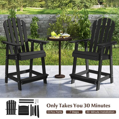 Outdoor HDPE Bar Stool with Armrest Footrest for Garden Poolside-Black