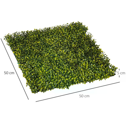 Outsunny 12PCS Artificial Boxwood Wall Panels 50cm x 50cm Grass Privacy Fence Screen Faux Hedge Greenery Backdrop Encrypted Milan Grass for Home Garden Backyard Balcony