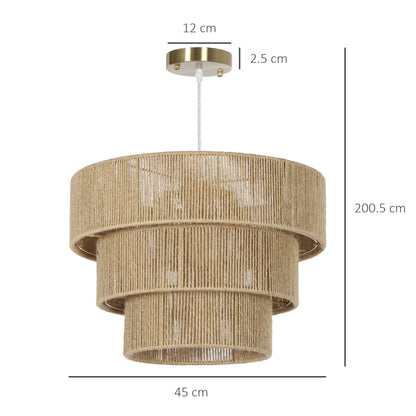 HOMCOM Hemp Rope Ceiling Light, 3-Layer Boho Pendant Light, 4 x E14 Vintage Ceiling Lamp Fixtures for Living Room, Bedroom, Kitchen, Hallway, Light Brown