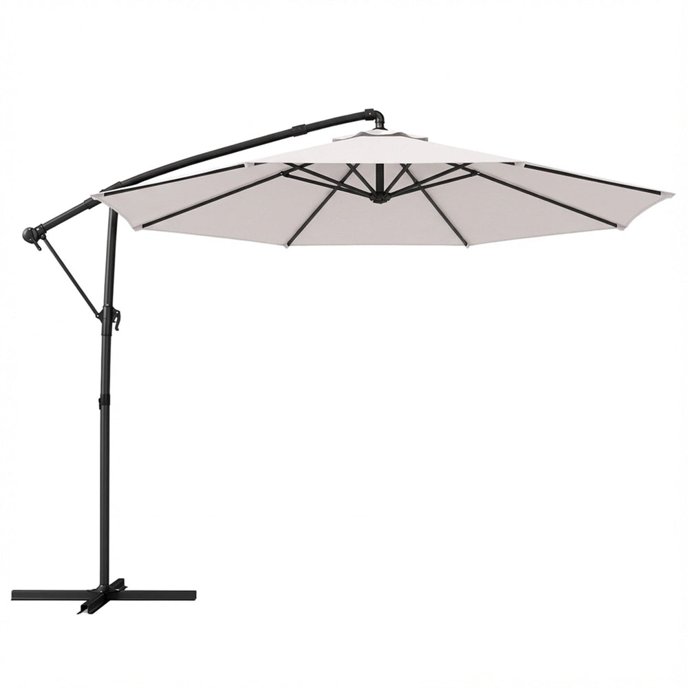 Outsunny 3 m Garden Cantilever Parasol with Cover, Round Overhanging Umbrella with 360 degrees Rotation, Tilt, Cream White
