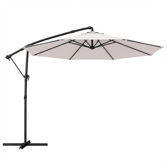 Outsunny 3 m Garden Cantilever Parasol with Cover, Round Overhanging Umbrella with 360 degrees Rotation, Tilt, Cream White