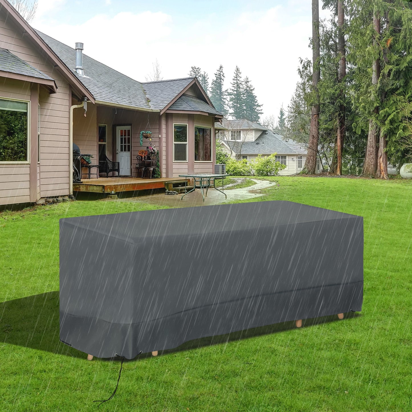 Outsunny Rectangular Patio Garden Furniture Cover Waterproof for 3 Seater Sofa Bistro Set, UV Resistant Protection 600D Oxford Fabric Rattan Lounge Clean Cover, 190 x 72 x 76cm, Grey