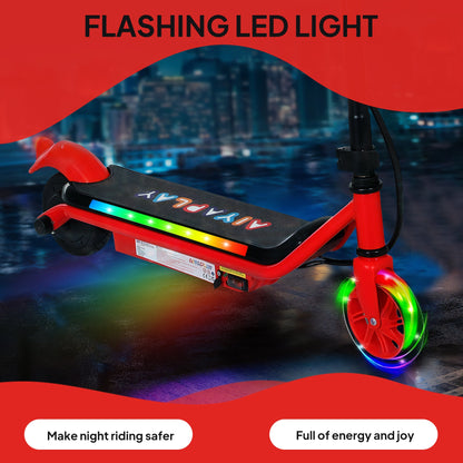 AIYAPLAY Electric Scooter for Kids Aged 6-14 Years, with Colourful Lights, Red