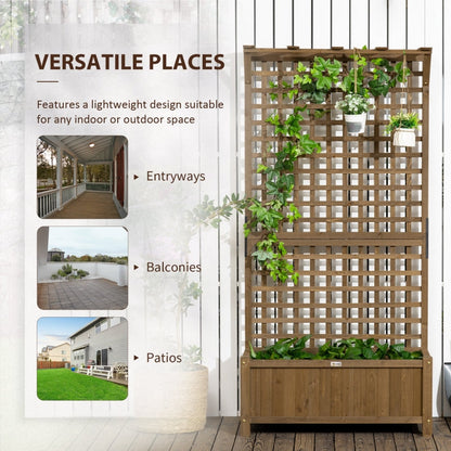 Wood Planter With Trellis For Vine Climbing- Coffee