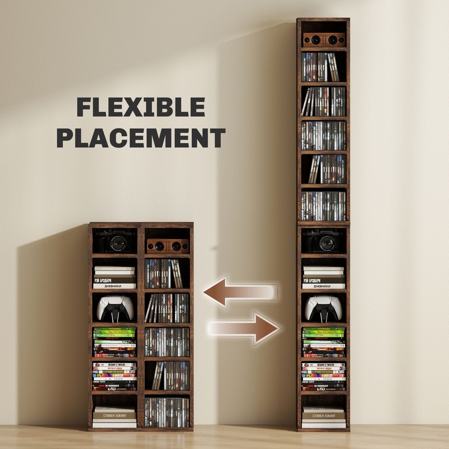 HOMCOM Set of Two 102 CD Storage Units - Mid Brown Wood-Effect