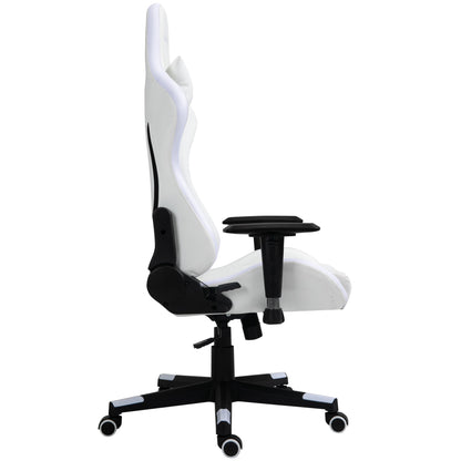 Vinsetto Gaming Chair with RGB LED Light, 2D Arm, Lumbar Support, Height Adjustable Swivel Office Computer Recliner, Racing Gamer Desk Chair for Home, White