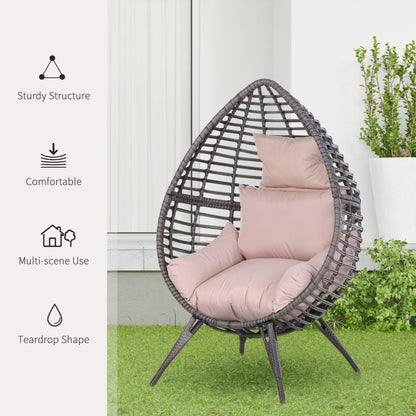 Outsunny Outdoor Egg Chair, PE Rattan Teardrop Chair with Full-body Soft Padded Cushion, Grey