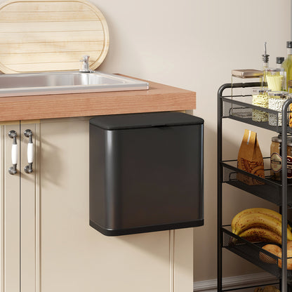 HOMCOM 8L Hanging Kitchen Bin, Rubbish bin with Lid and Removable Inner Bucket for Kitchen Cabinet Door, Under Sink, Office